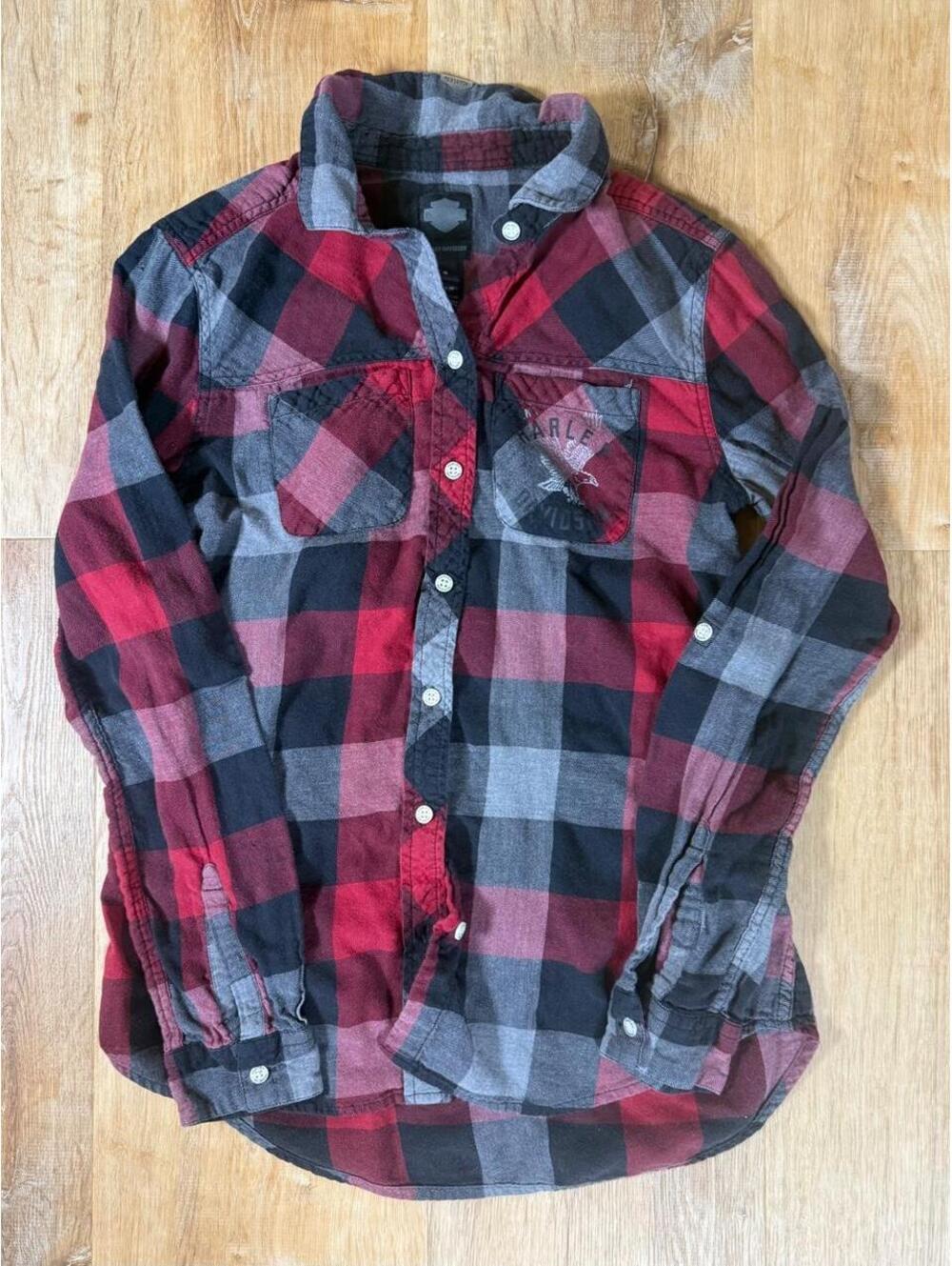 Y2K Women’s Harley-Davidson Red Flannel Button-Down Shirt – Size S